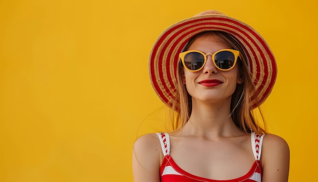 Фото a woman wearing red sunglasses and a red white and blue american flag