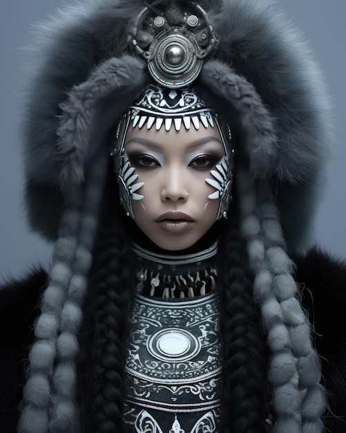 Фото Показана женщина с повязкой на голове и повязкой на голове с маской на лице с надписью «серебро».