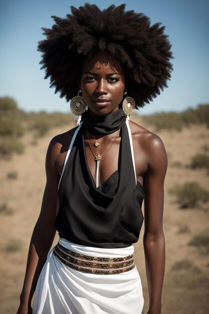 写真 ナチュラルな髪型の女性が砂漠に立っています。