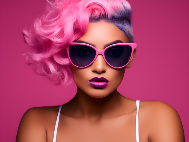 Photo a_woman_with_a_pink_and_black_hair