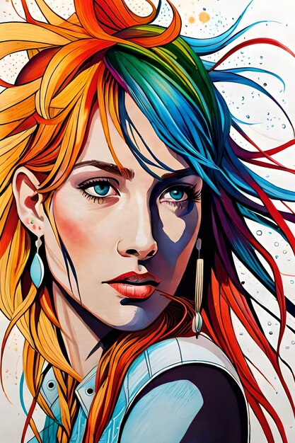 写真 頭に虹色の髪をした女性