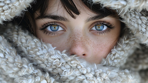 写真 顔に青い目と斑点のある女性