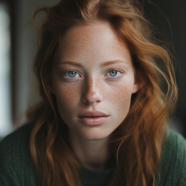 Фото Женщина с веснушчатыми волосами и голубыми глазами