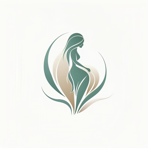 사진 긴 머리카락과 초록색과 베이지색의 로고를 가진 여성입니다. 녹색 여신이라는 회사의 로고입니다.