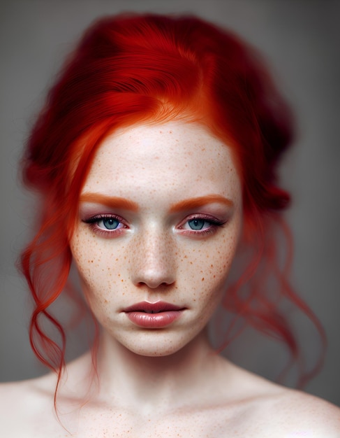 Фото Портрет женщины с рыжими волосами и веснушками