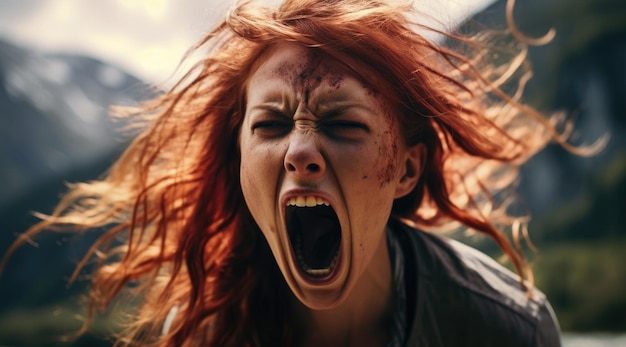 Фото Женщина с рыжими волосами кричит