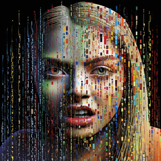 Фото Женское лицо состоит из цветных точек
