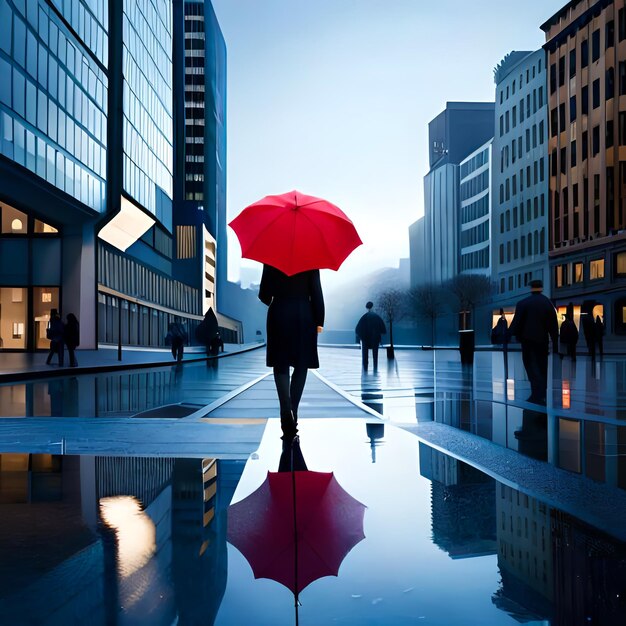 写真 雨の中を歩く傘をかぶった女性