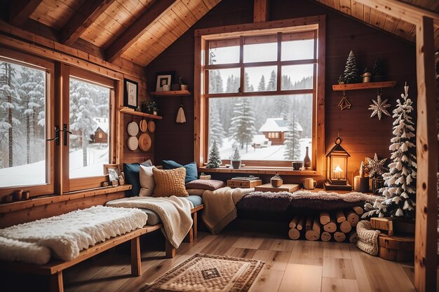 写真 暖かい冬の小屋の木製の板