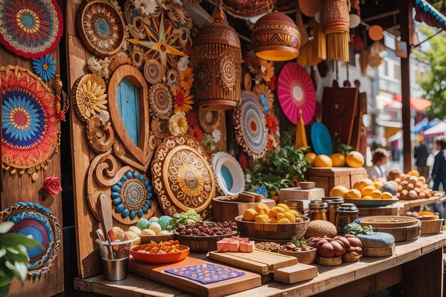 Фото Деревянная доска на оживленном богемном рынке