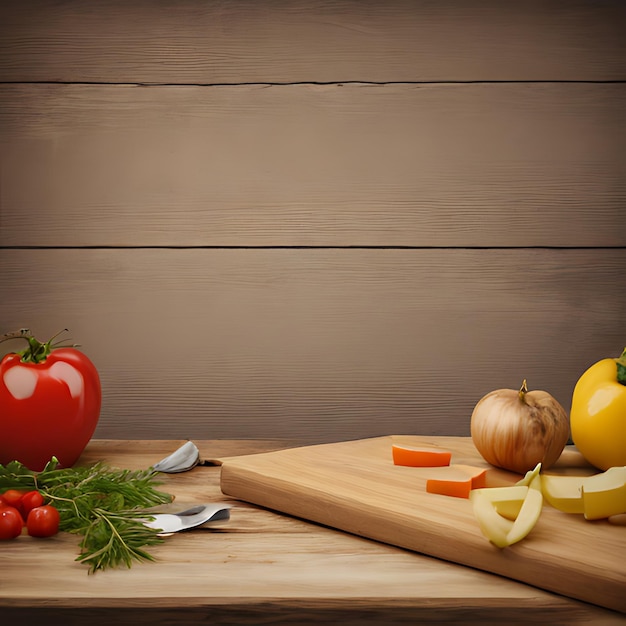 写真 野菜とトマトの木製のテーブル