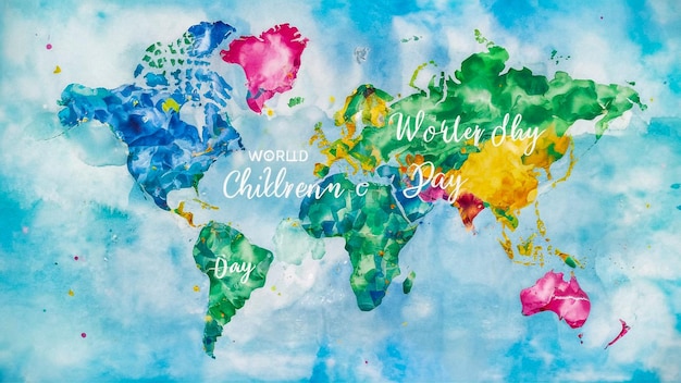 사진 '아동의 날'이라는 단어가 새겨진 세계 지도