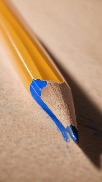 写真 黄色とオレンジの筆は上に青い線があるフレームにあります