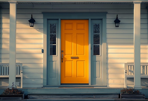 Фото Желтая дверь в белом доме