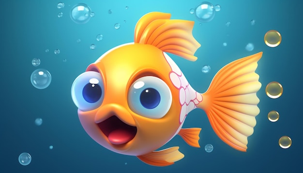 Фото Желтая рыба с голубыми глазами и глазами плавает в воде