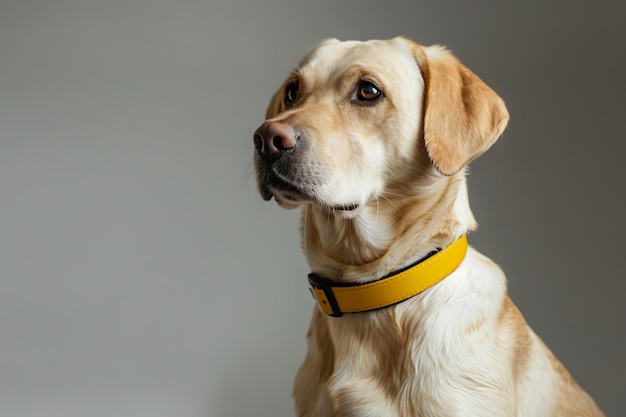 写真 襟をかぶった黄色いラブラドール犬