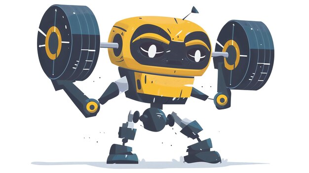 Foto a yellow robot with black details is lifting weights the robot has a determined look on its face it is wearing a pair of black boots