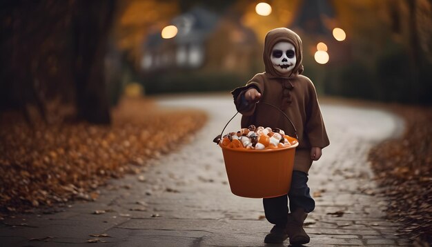 写真 クラシックなハロウィーンの幽霊に衣装した少年