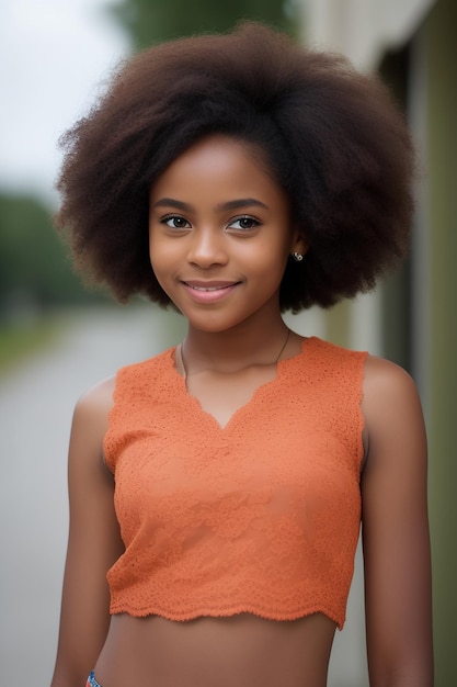 写真 ナチュラルヘアスタイルの若い女の子