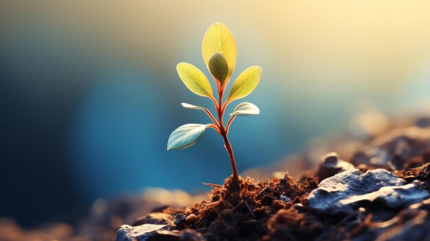 写真 地面から芽生える若い植物