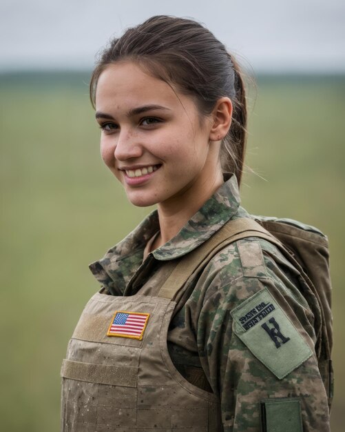 写真 軍服を着た若い女性がカメラに向かって微笑んでいる