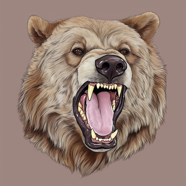 A39's bear's head front view mond open in een gegrom die rauwe kracht toont