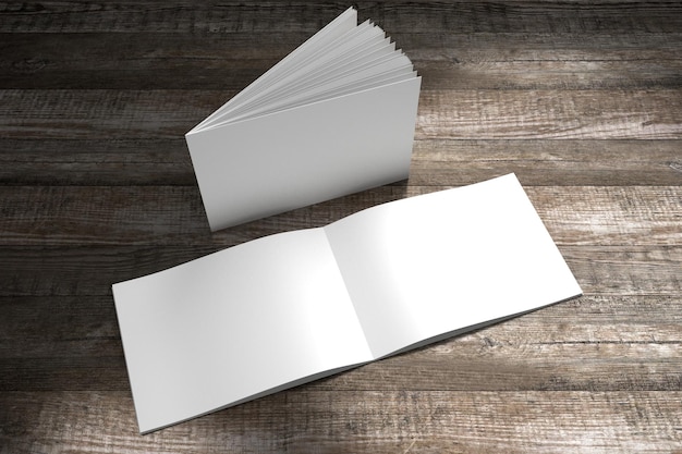 A4 to A5 brochure mockup with cover and content pages on wooden background