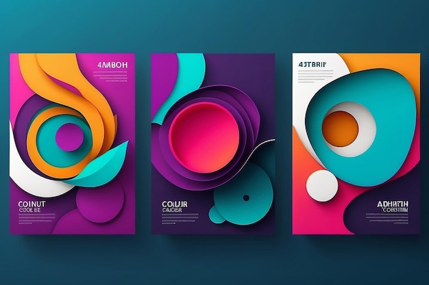 Photo a4 abstract color 3d paper art illustration set contrast colors vector design layout for banners