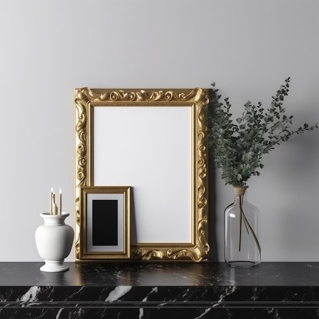Фото Окрашенный золотой каркас a4 на минималистическом фоне