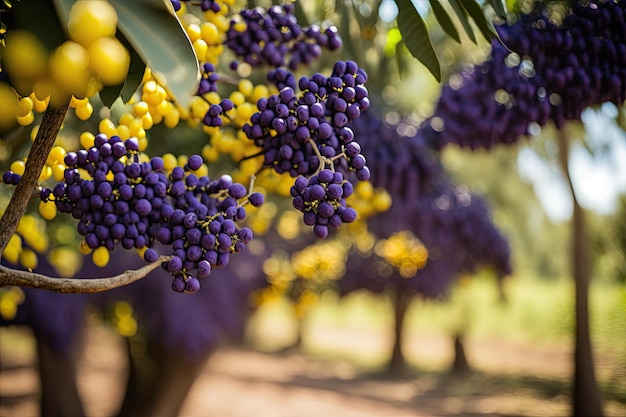 Aa field with ripe bunches hanging from the trees