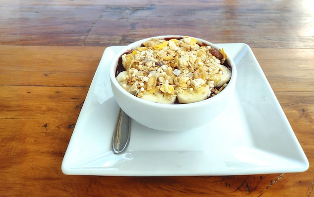 Aai acai bowl on the wooden table