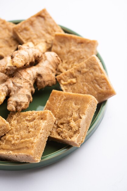 Aale Pak or Ginger Barfi or candy or Adrak barfee or burfi is a traditional Indian medicine for cough and cold