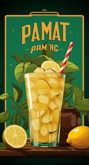 생 망고와 민트 잎을 곁들인 Aam Panna 음료 포스터 멋진 인도 축하 라이프스타일 요리