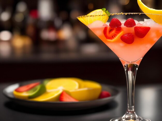 Aan de bar een verse fruit martini weerspiegelt elegantie ai gegenereerd