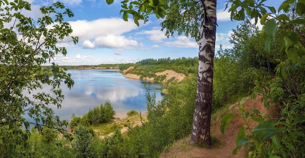 Aan de oever van de Pugarevsky-steengroeve Zomerlandschap Leningrad-regio Vsevolozhsk