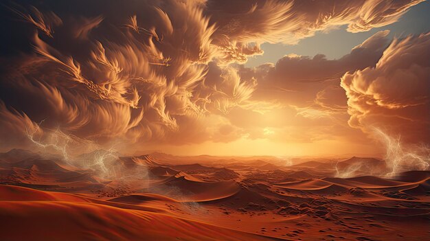 Aan de vooravond van een zandstorm in de woestijn