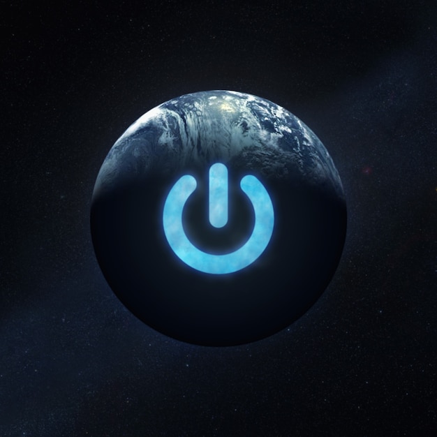 Aan / uit-knop over de planeet Aarde in de ruimte.