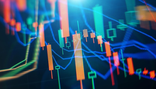 Aandelenmarkt zakelijke grafiek op digitaal schermForex markt Goudmarkt en Ruwe oliemarkt