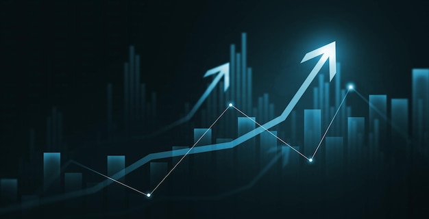 Aandelenmarkthandel grafiek en financiële investeringen Digitale financiële grafiek indicatoren aandelenmarkt