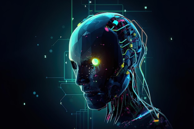 Aandroid on dark background with neurals connection Generative AI