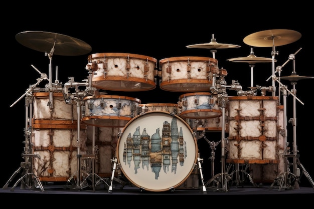 Foto aangepaste drumset met verschillende drumformaten en -vormen gemaakt met generatieve ai