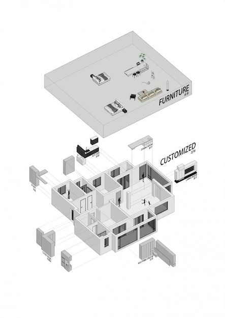 Aanpasbare isometrische vloerplan van het appartement