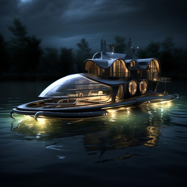Foto aanpassing aan de elementen innovatief huis in terrapinstyle hybride boot en onderwaterconfrontatie se
