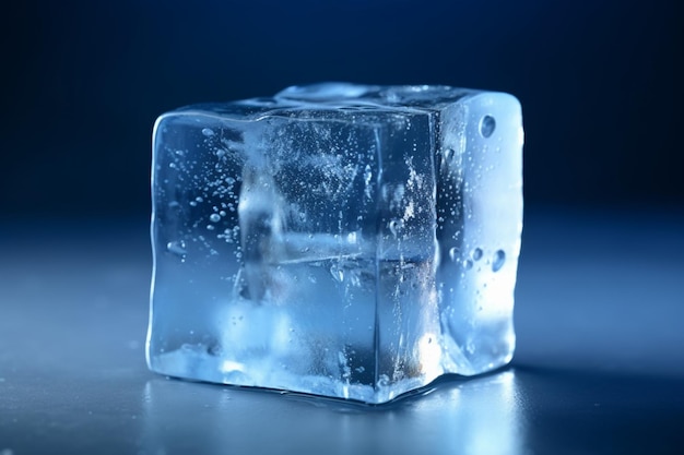 Foto aanschouw de betoverende schoonheid van het zacht smeltende blauwe ijsblokje