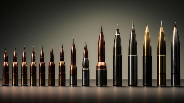 Aantal groot kaliber munitie met verschillende