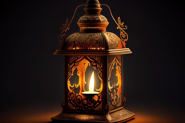 Aantrekkelijke Arabische lantaarn met brandende kaars mooie kleur Generative Ai