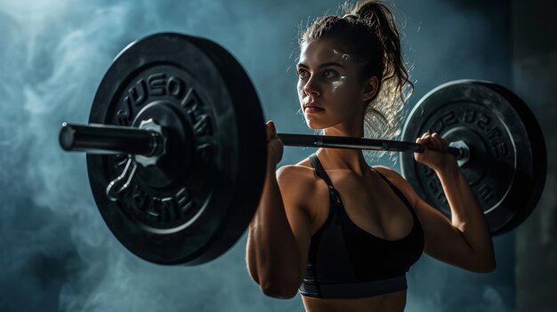 Aantrekkelijke jonge sportvrouw die een halter tilt A's verlangen naar een gezonde en actieve levensstijl