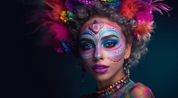 Aantrekkelijke vrouw in een carnavalmasker gemaakt met Generative AI technologie