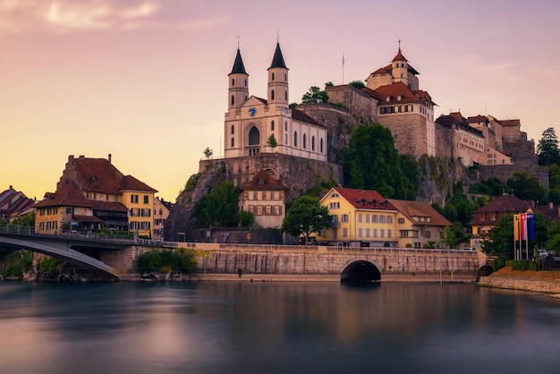 Aarburg Castle and the Aare river in the canton of Aargau Switzerland