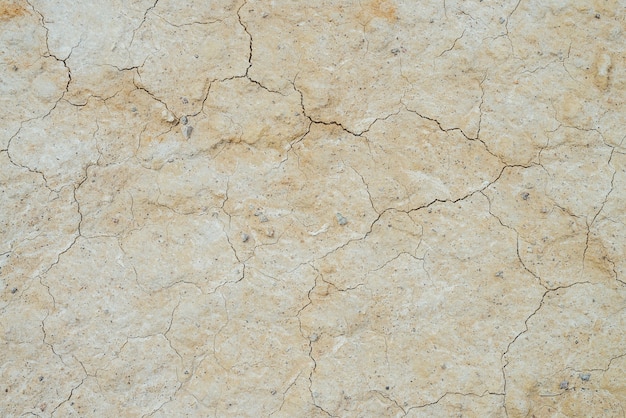 Aardachtergrond van gebarsten droge landen. Natuurlijke textuur van grond met scheuren. Gebroken klei oppervlak van onvruchtbare dryland woestenij close-up. Volledig frame naar terrein met droog klimaat. Levenloze woestijn op aarde